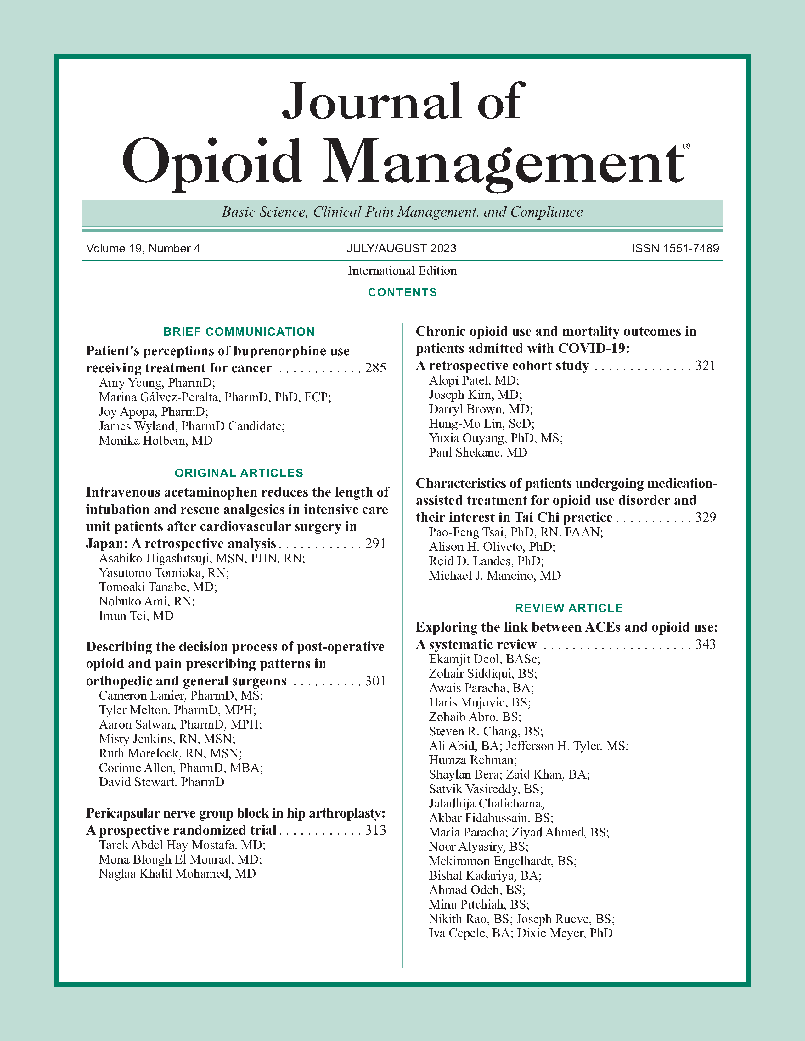 Volume 19 Number 4 Journal of Opioid Management