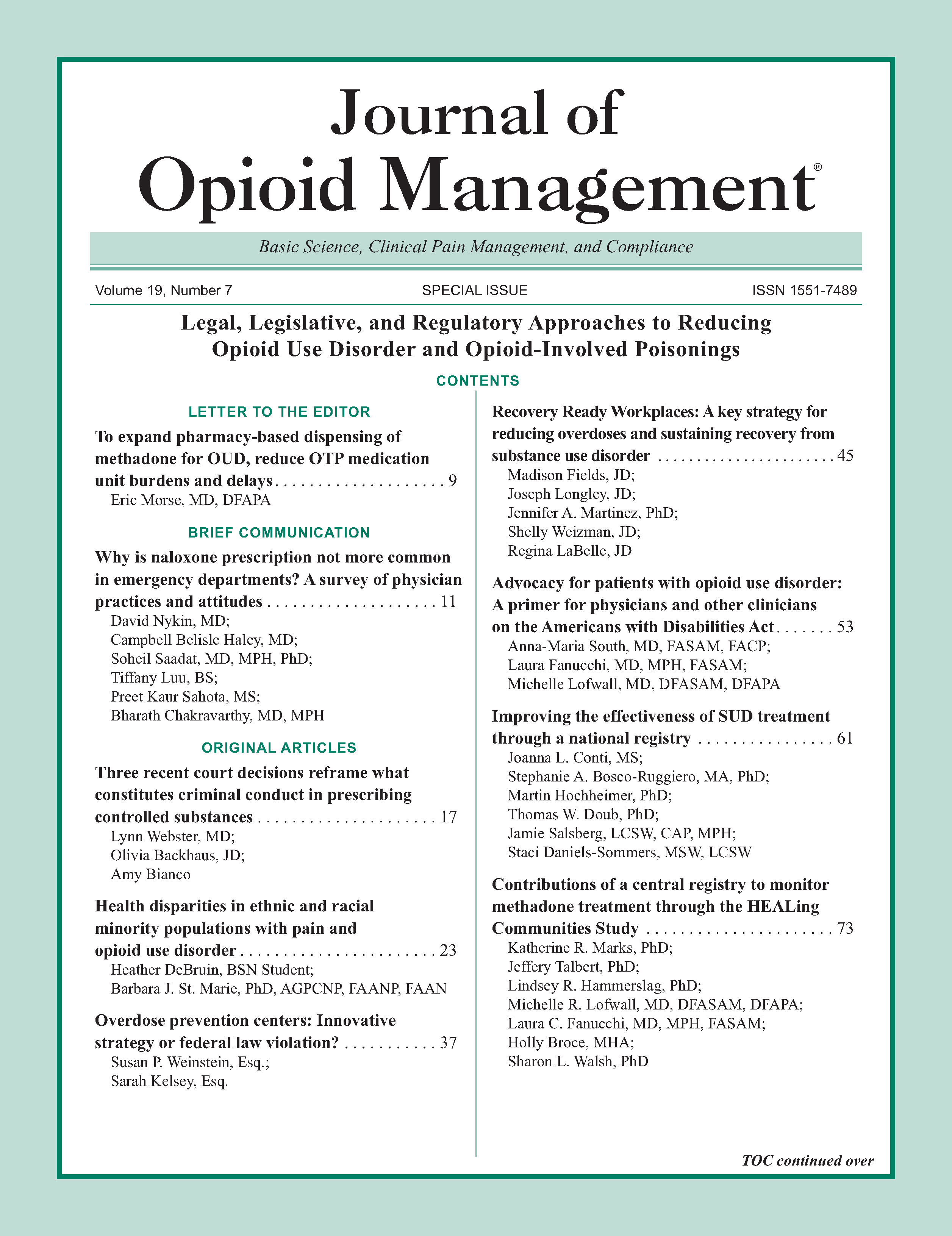 					View Vol. 19 No. 7 (2023): Special Issue: Legal, Legislative, and Regulatory Approaches to Reducing Opioid Use Disorder and Opioid-Involved Poisonings
				